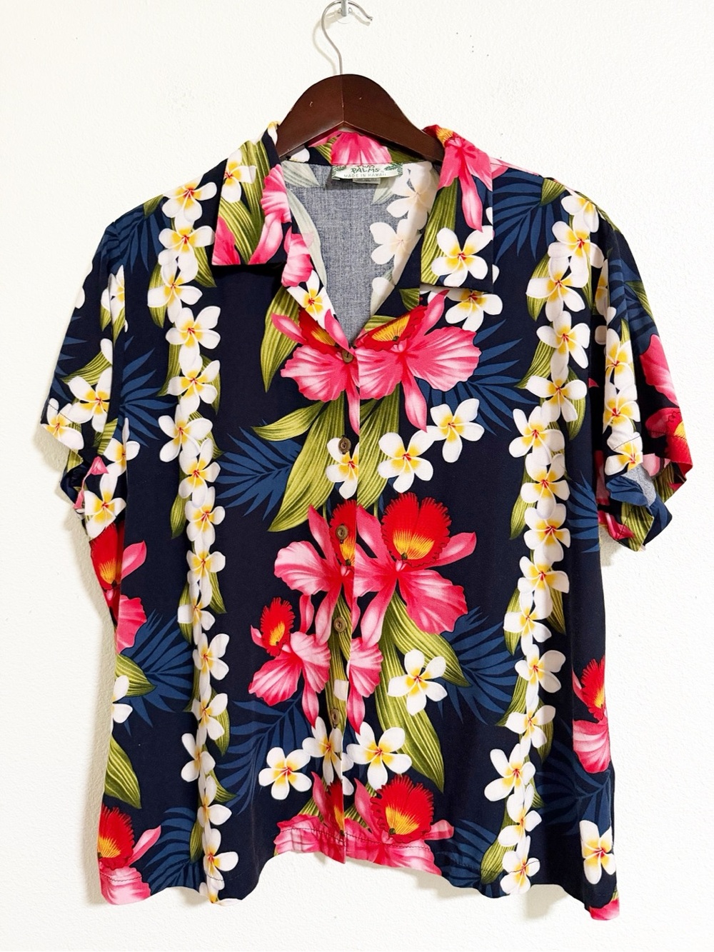 Vintage Two Palms Tropical Floral Button Up Size XL